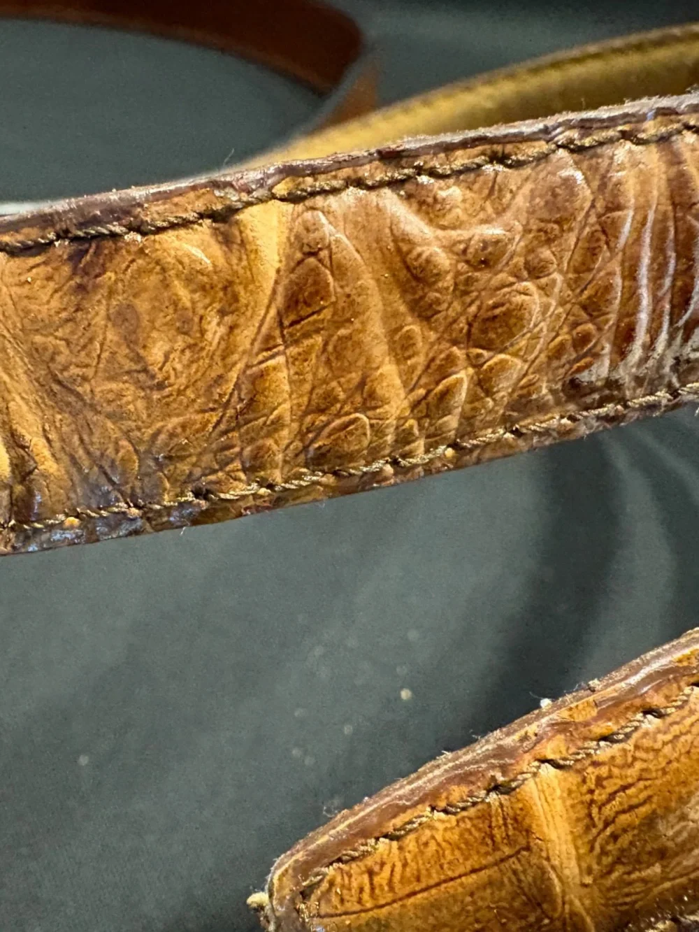 2 Women's belts (leather and crocodile) Brown